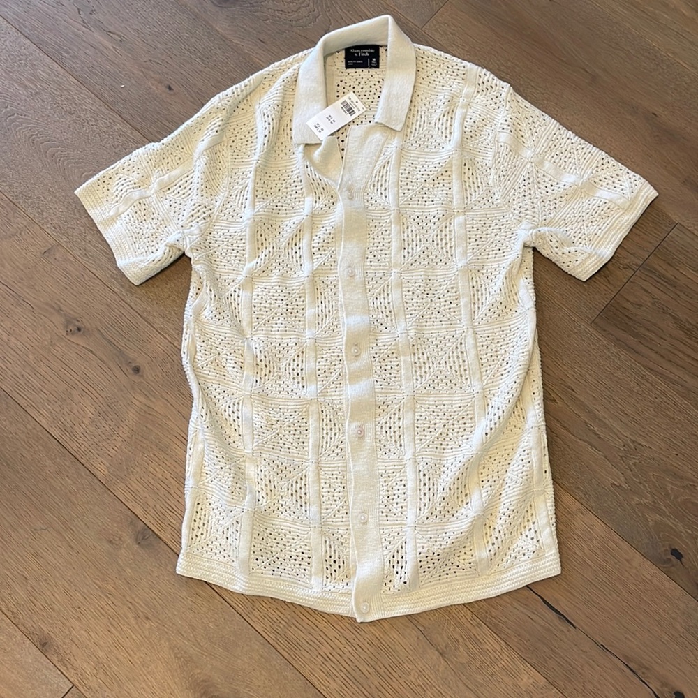 Abercrombie & fitch men’s knit button up short sleeve collared shirt NWT